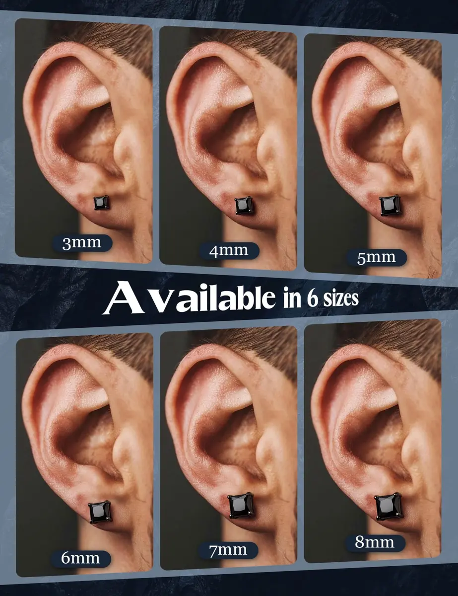 Jstyle Black Plated Stud Earring for Men 4mm Cubic Zirconia | Stylish Unisex Jewelry - view 6
