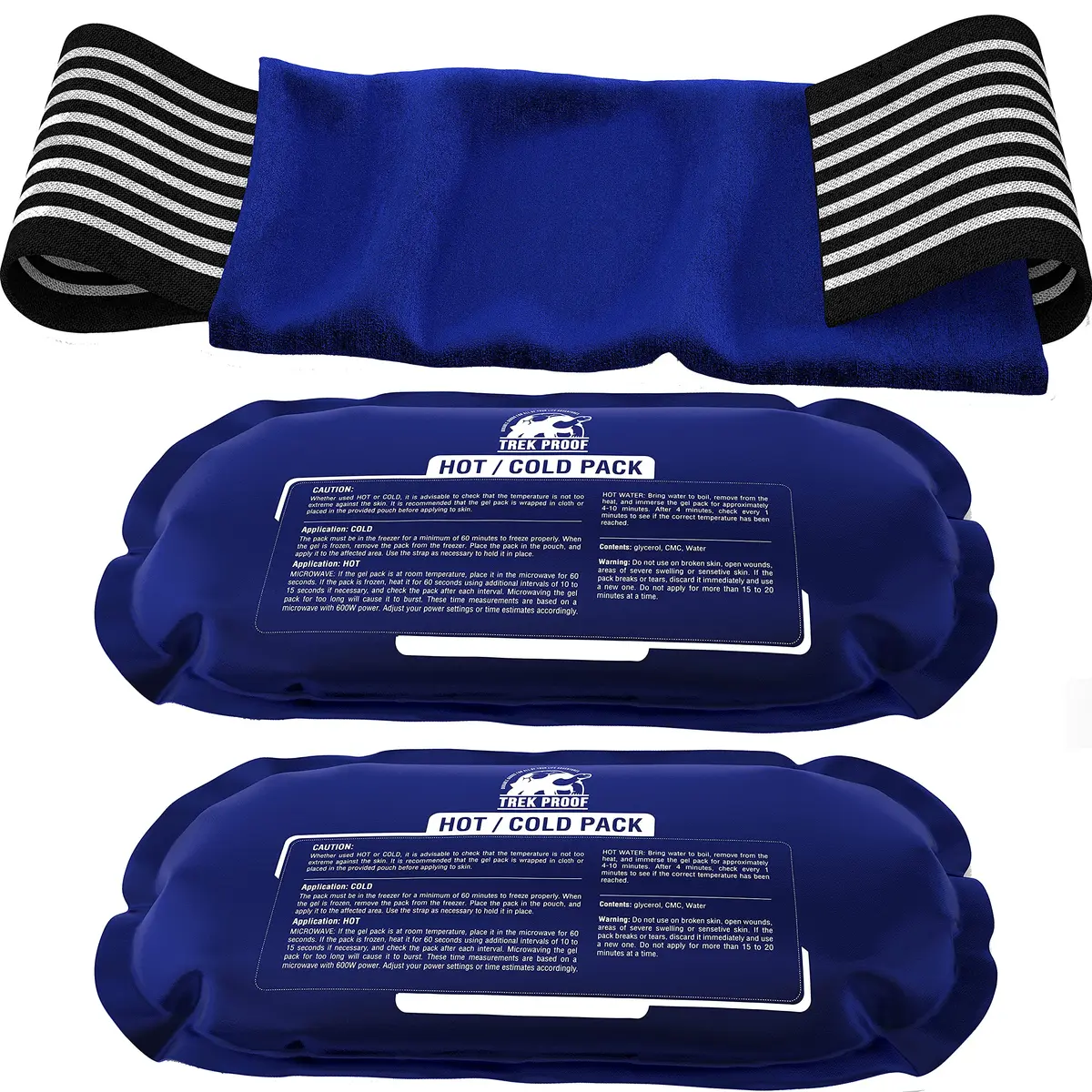 TrekProof Ice Packs for Injuries Reusable 3 Piece Set | Hot & Cold Gel Wrap Support for Recovery & Pain Relief - main product image