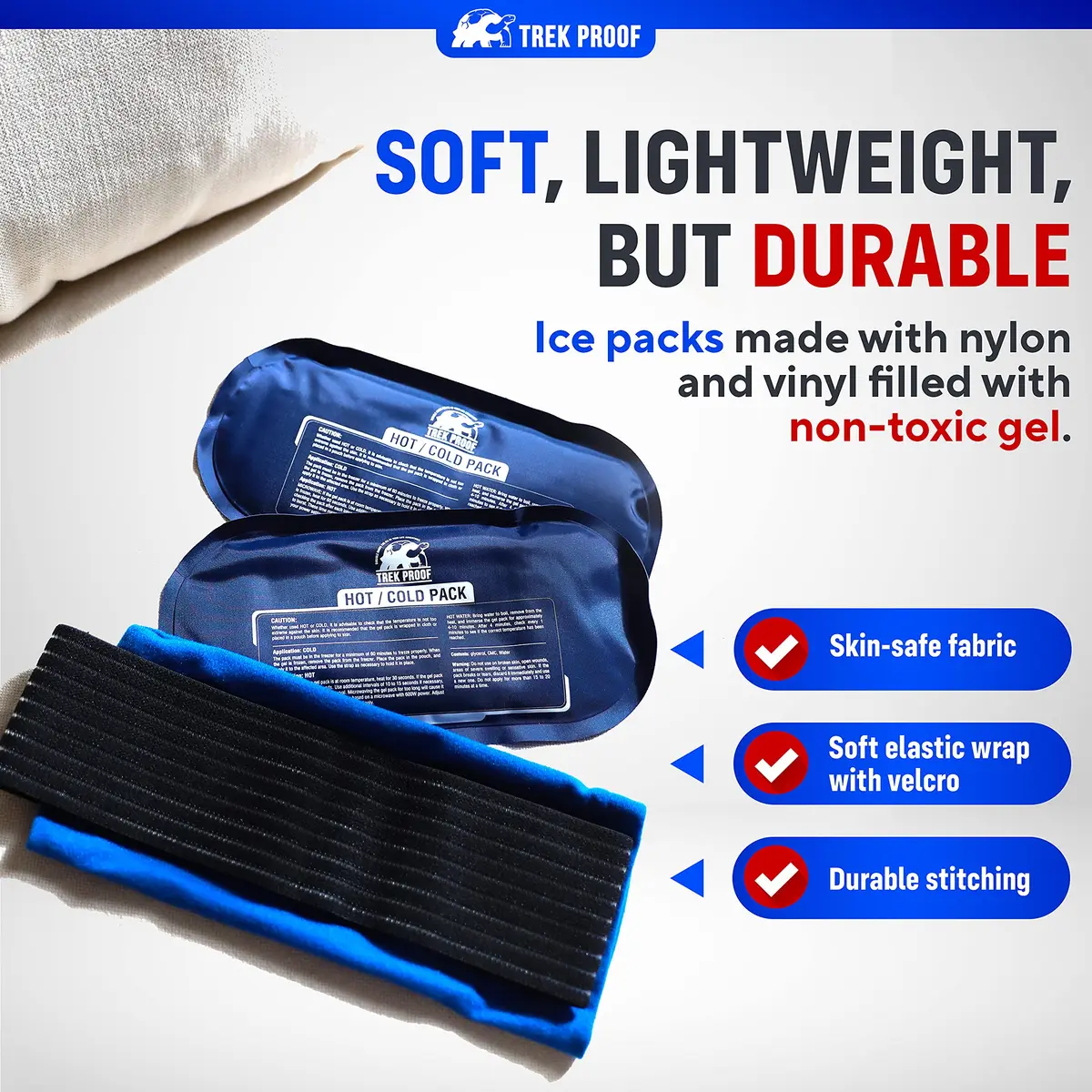TrekProof Ice Packs for Injuries Reusable 3 Piece Set | Hot & Cold Gel Wrap Support for Recovery & Pain Relief - view 2