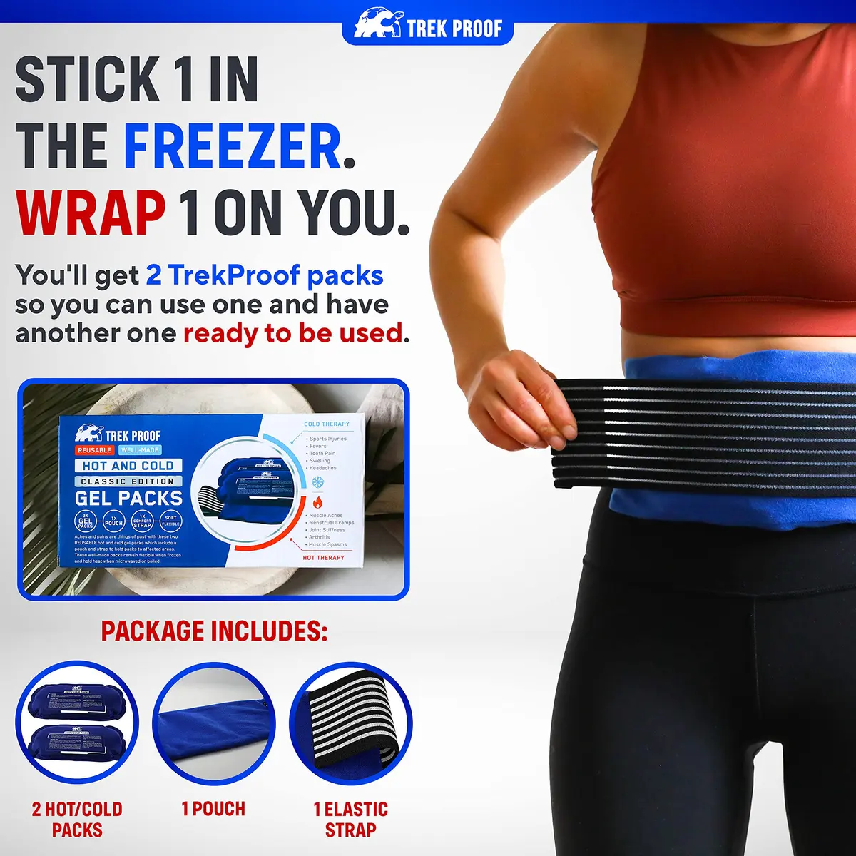 TrekProof Ice Packs for Injuries Reusable 3 Piece Set | Hot & Cold Gel Wrap Support for Recovery & Pain Relief - view 3