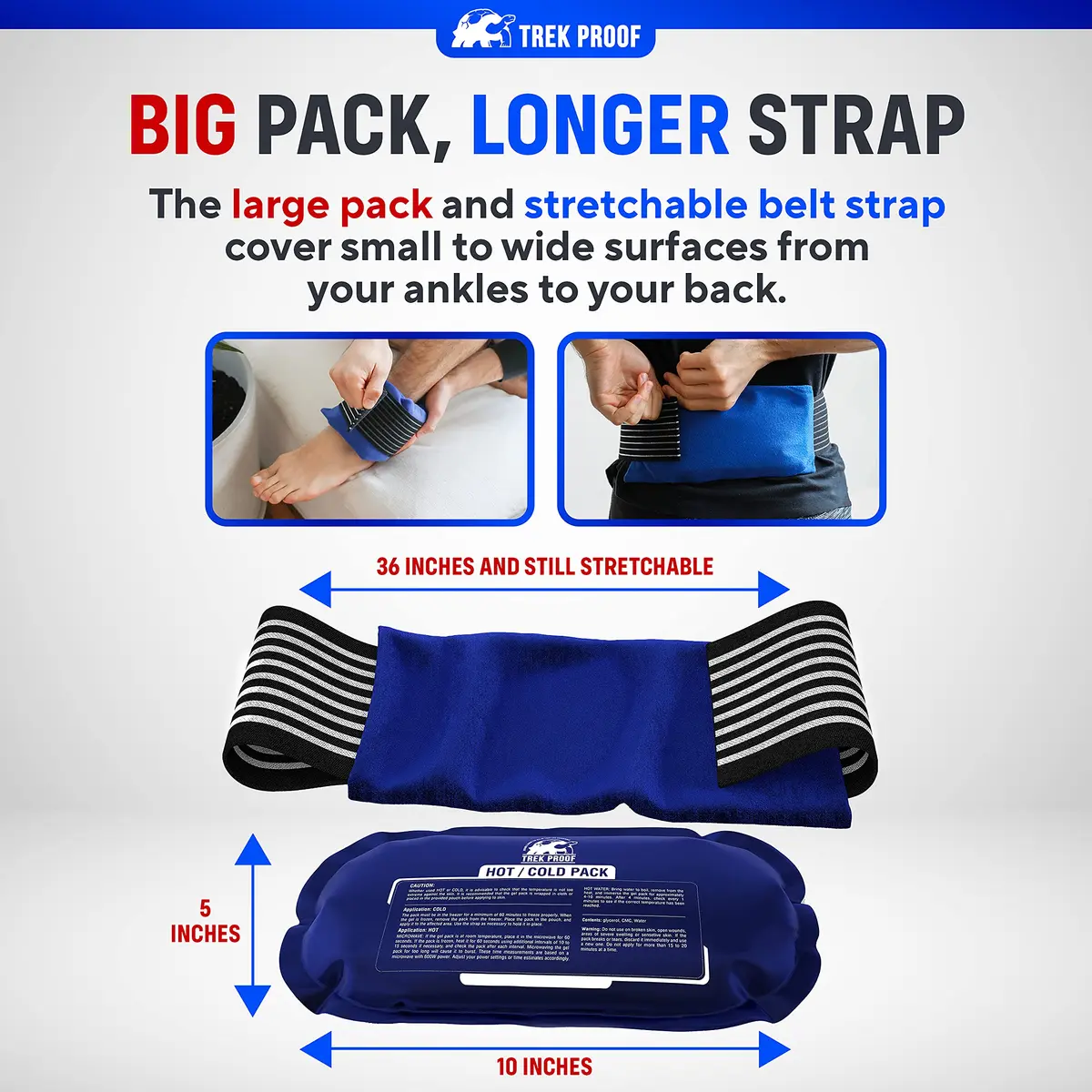 TrekProof Ice Packs for Injuries Reusable 3 Piece Set | Hot & Cold Gel Wrap Support for Recovery & Pain Relief - view 4