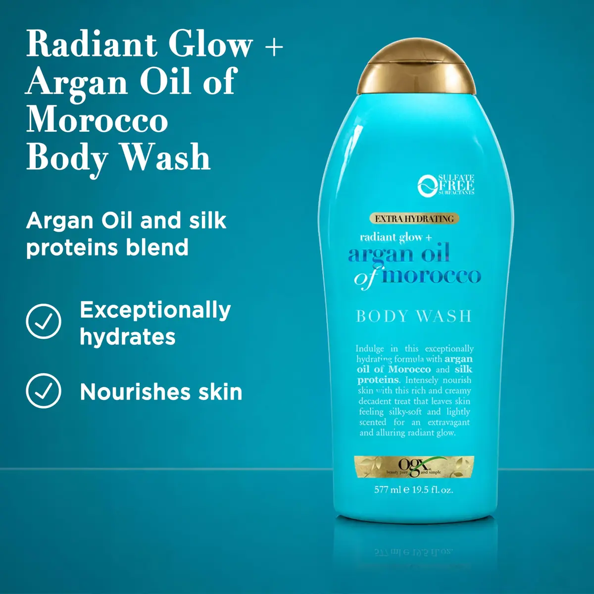 OGX Radiant Glow + Argan Oil of Morocco Body Wash 19.5 Fl Oz | Hydrating & Nourishing for Dry Skin - view 2