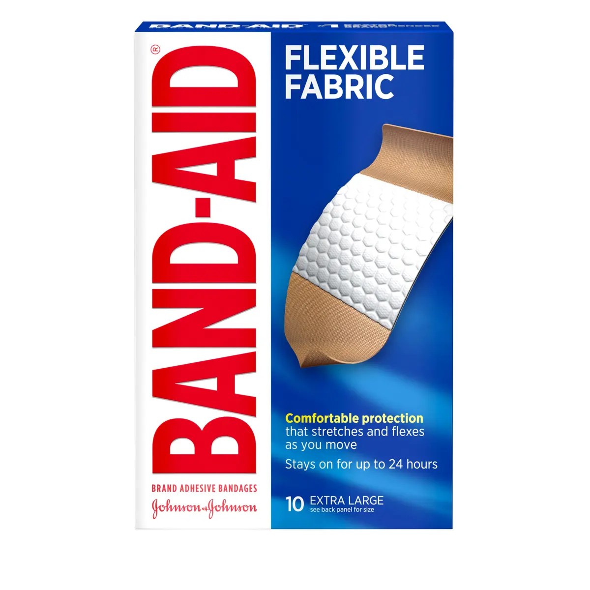 Band-Aid Brand Flexible Fabric Adhesive Bandages Extra Large 10 Count | Comfortable Wound Care for Large Minor Wounds - main product image