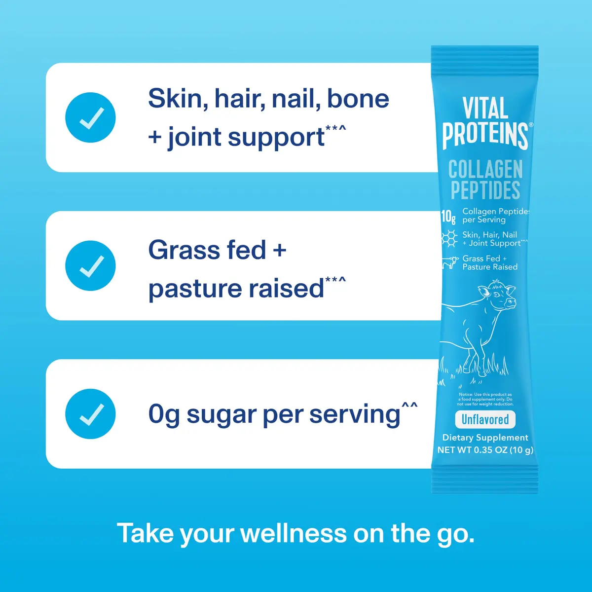 Vital Proteins Collagen Peptides Powder, Unflavored Stick Packs, 20 Count | Supports Hair, Skin & Joints, Travel-Friendly - view 3