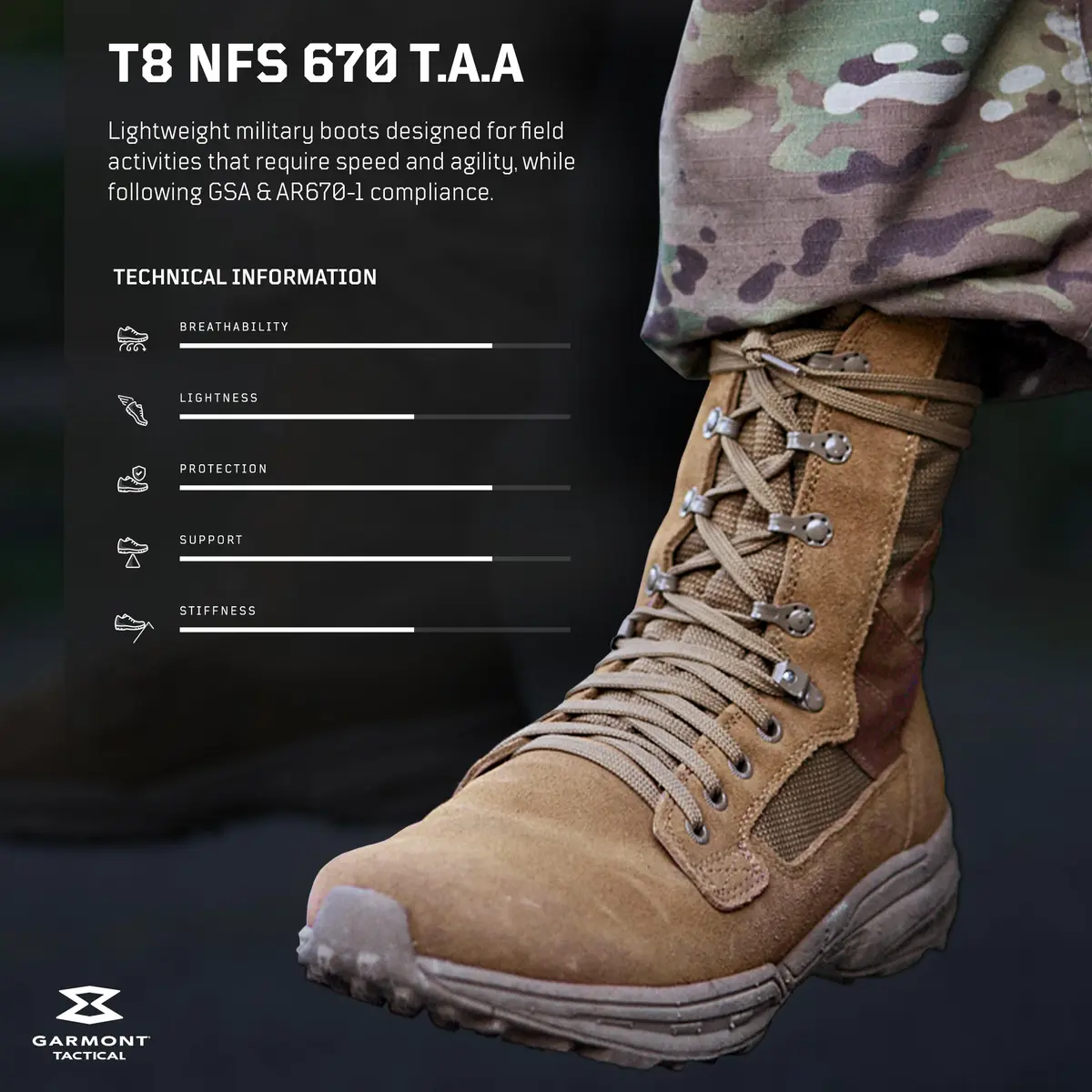 GARMONT TACTICAL T8 NFS 670 Suede Combat Boots, Coyote, Size 6 | Waterproof, Lightweight & Durable - view 2