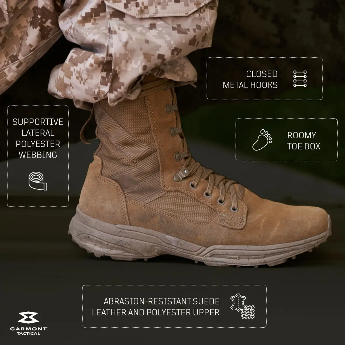 GARMONT Tactical T8 NFS 670 Suede Combat Boots, Coyote, Size 7 Wide | Waterproof & Lightweight - view 4