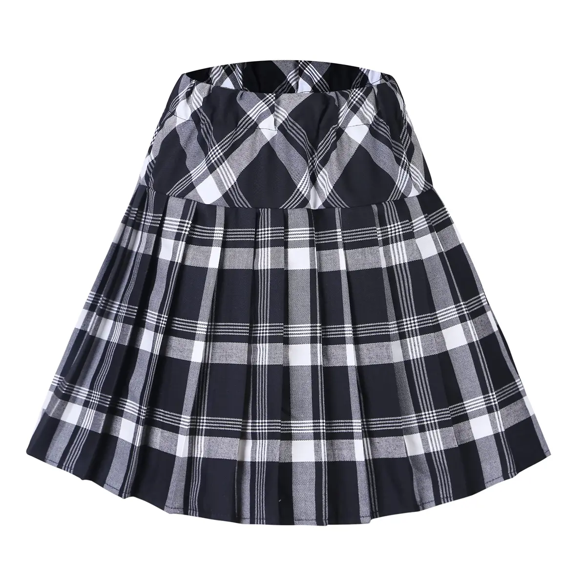 Urban CoCo Women's Elastic Waist Plaid Pleated Skirt Series 1 White | Trendy Mini Skirt for Women - main product image