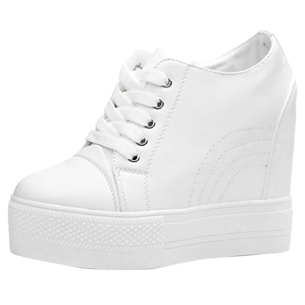 ACE SHOCK Women Wedges Sneakers with Hidden Heel 5.5 US | Fashion Wedding Shoes (White, 5.5 US) - main product image