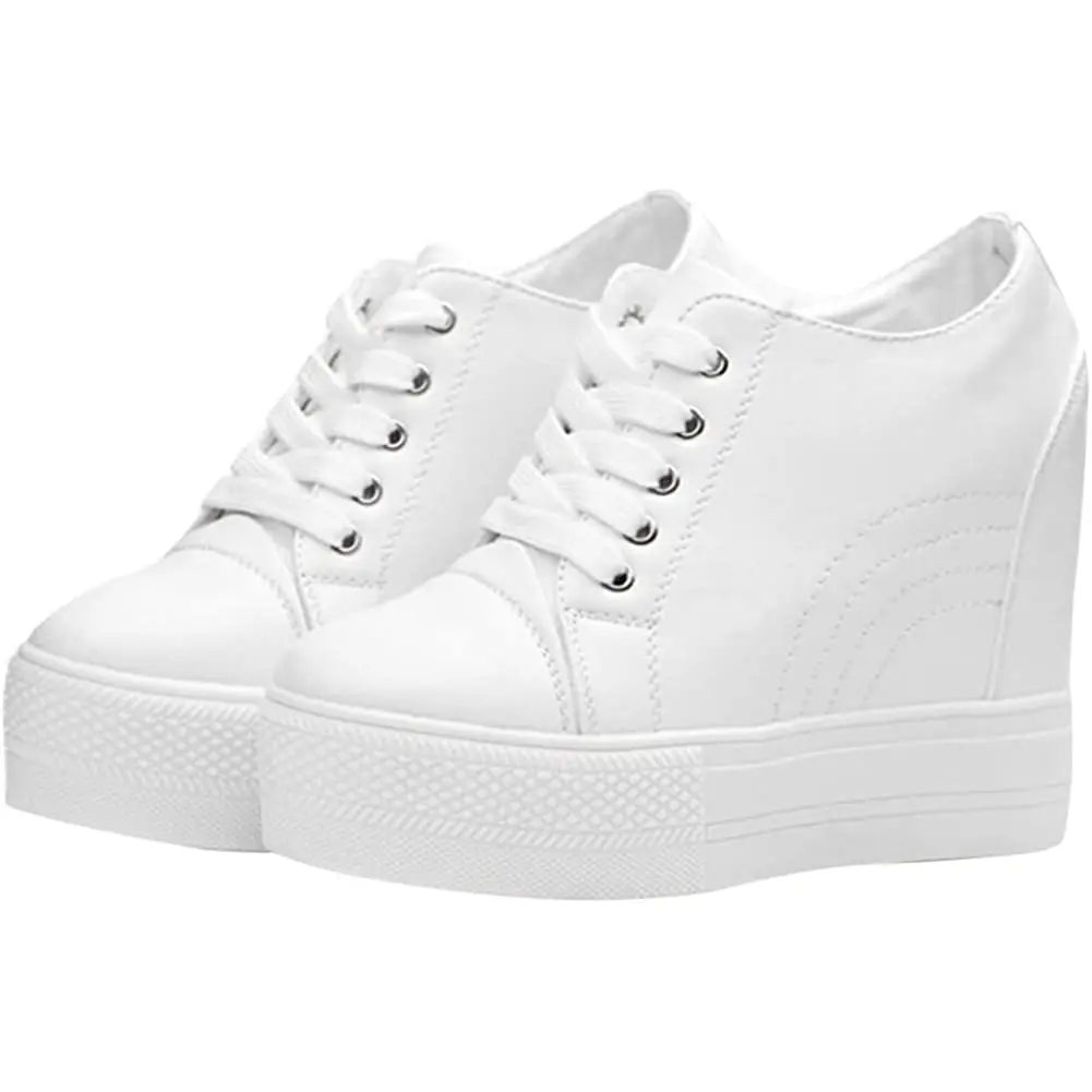 ACE SHOCK Women Wedges Sneakers with Hidden Heel 5.5 US | Fashion Wedding Shoes (White, 5.5 US) - view 7