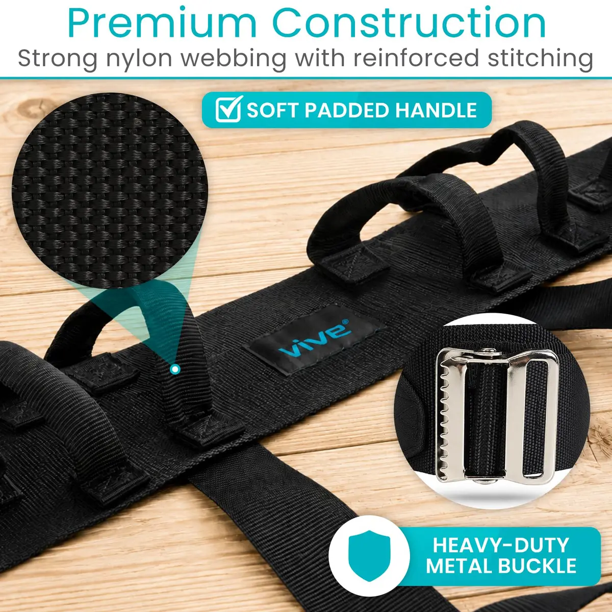Vive Transfer Belt with Leg Loops & Padded Handles - 52 Inch Adjustable Gait Belt for Patient Lifting & Mobility Support - view 5