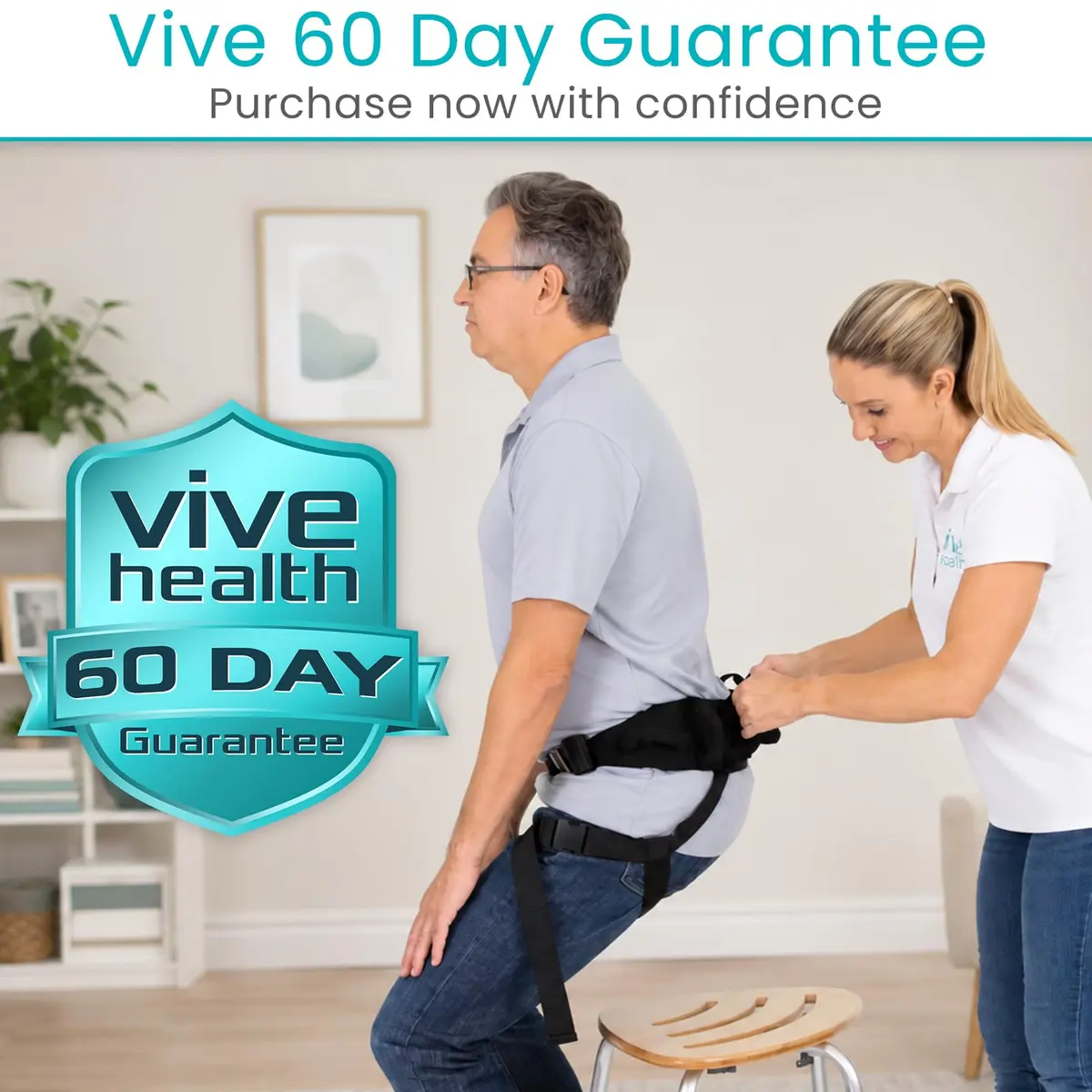 Vive Transfer Belt with Leg Loops & Padded Handles - 52 Inch Adjustable Gait Belt for Patient Lifting & Mobility Support - view 9