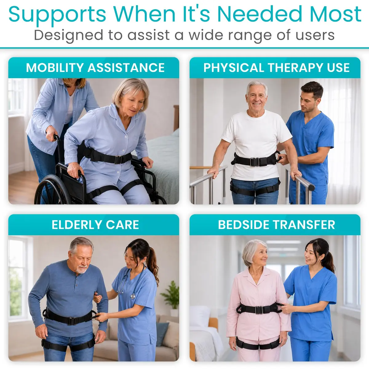 Vive Transfer Belt with Leg Loops & Padded Handles - 52 Inch Adjustable Gait Belt for Patient Lifting & Mobility Support - view 4