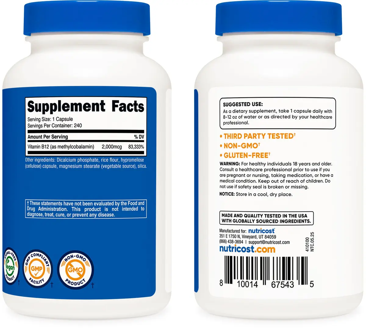 Nutricost Vitamin B12 (Methylcobalamin) 2000mcg | Gluten Free Vegetarian Supplement - view 4