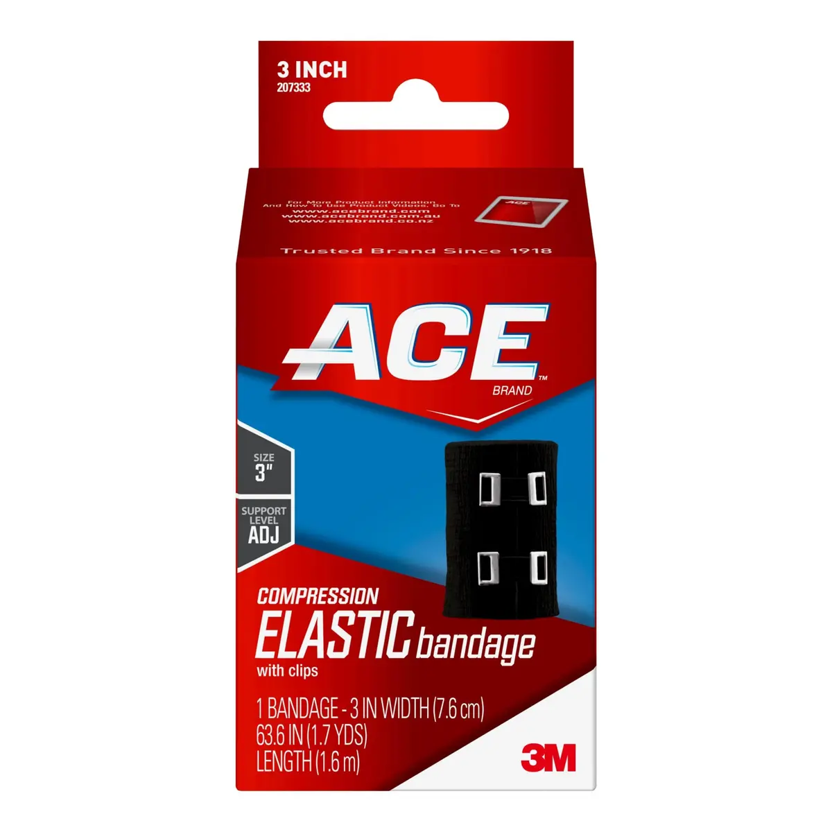 ACE 3 Inch Elastic Bandage with Clips | Support for Muscles & Joints, Black, 1 Count - main product image