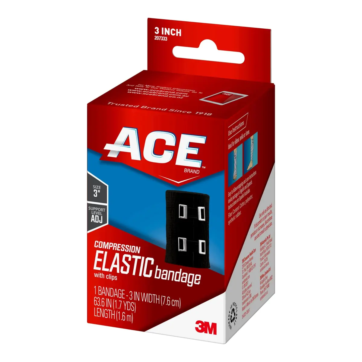 ACE 3 Inch Elastic Bandage with Clips | Support for Muscles & Joints, Black, 1 Count - view 2
