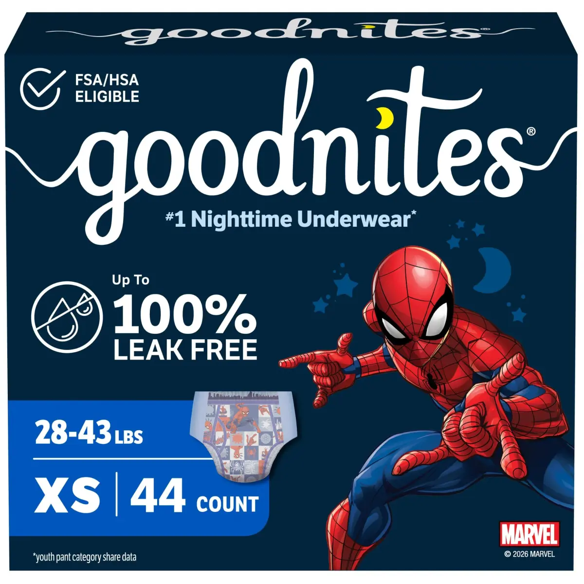 GoodNites Boys' Nighttime Bedwetting Underwear, Extra Small (28-43 lbs), 44 Ct | Leak-Free Protection for Confident Nights - main product image