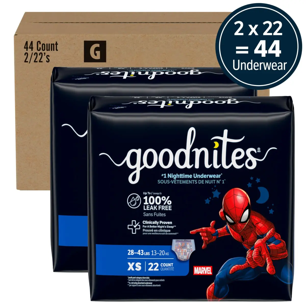GoodNites Boys' Nighttime Bedwetting Underwear, Extra Small (28-43 lbs), 44 Ct | Leak-Free Protection for Confident Nights - view 2