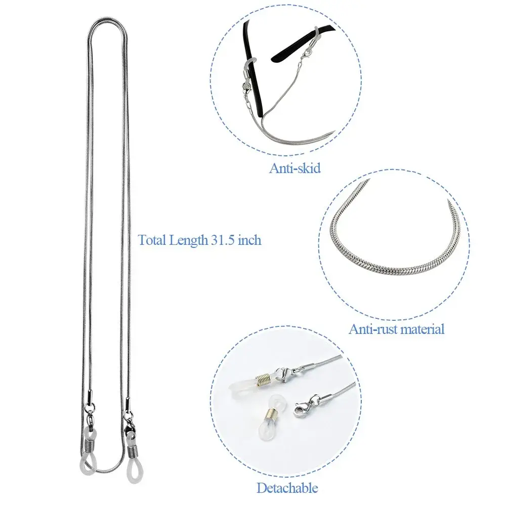 Jmkcoz Stainless Steel Eyeglass Holder Chain 80cm (2.62 ft) | Silver Chain for Neck - view 4