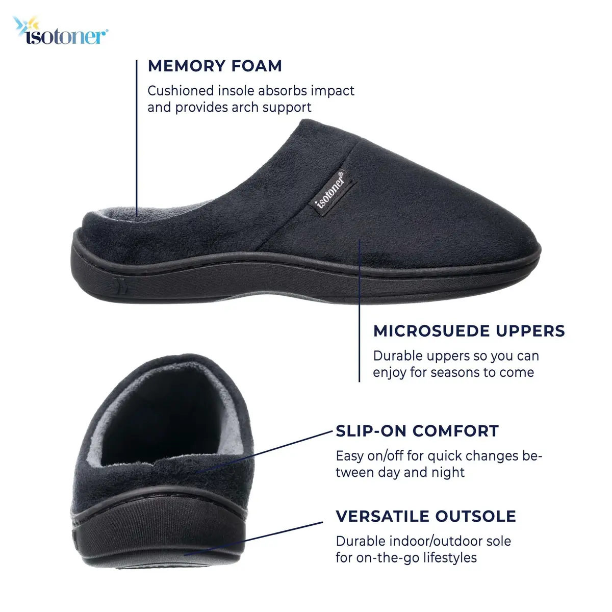 isotoner Men's Microsuede Devin Slip On Slippers with Cooling Memory Foam | Indoor/Outdoor Comfort (70-120 chars) - view 3