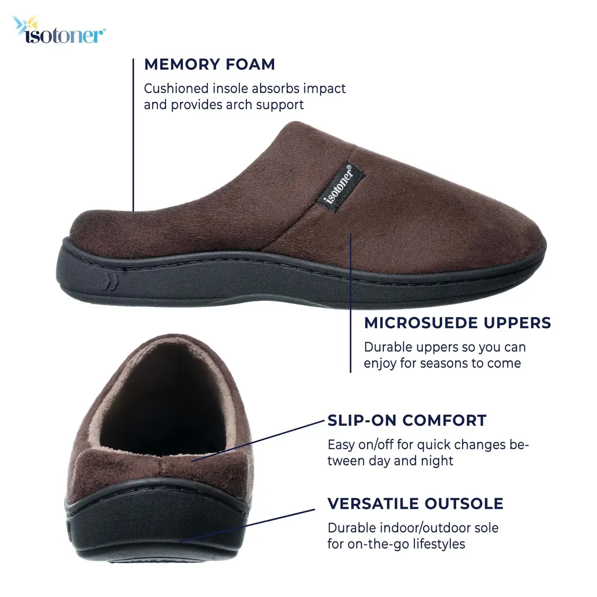 isotoner Men's Microsuede Devin Slip On Slippers with Cooling Memory Foam | Indoor/Outdoor Comfort (70-120 chars) - view 3