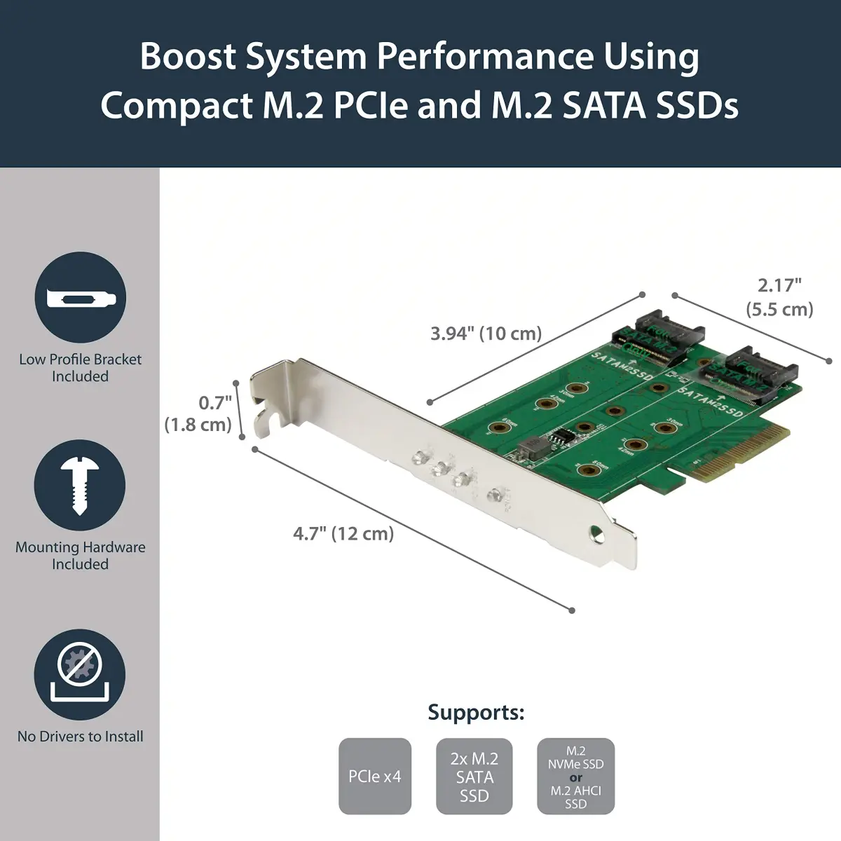 StarTech.com 3-Port M.2 Adapter, 1x NVMe & 2x SATA III, LEDs, PCIe 3.0 x4 (40Gbps) | 2280/2260/2242/2230 SSD Support - view 2