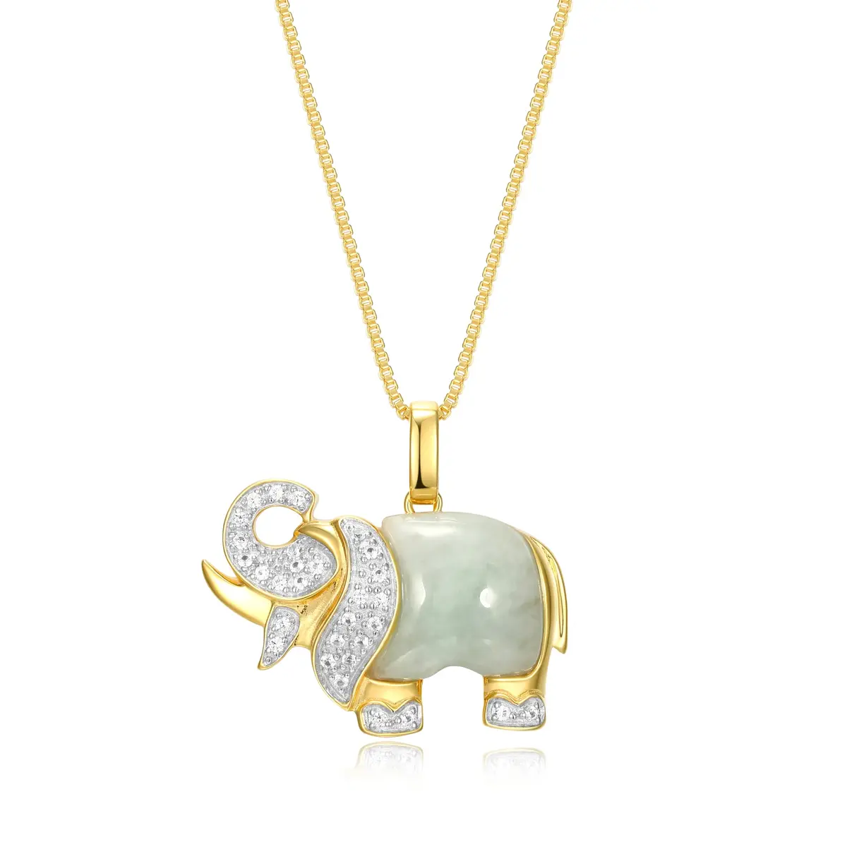 MORGAN & PAIGE Silver 18k Yellow Gold Plated Jade Elephant Necklace 18in | Symbol of Strength & Wisdom - main product image