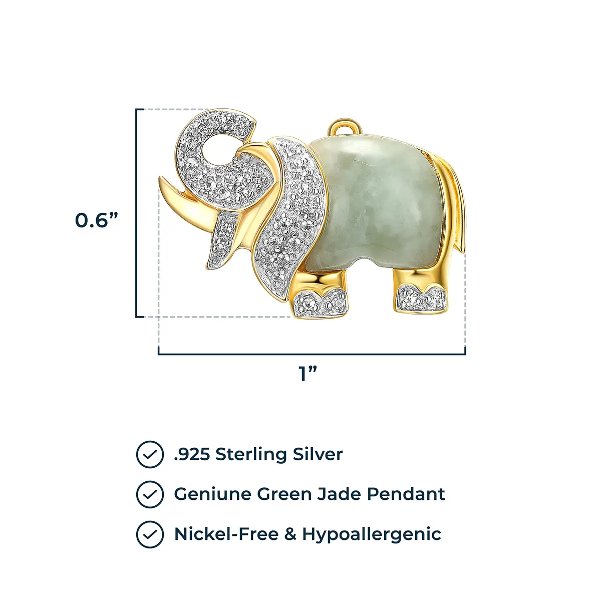 MORGAN & PAIGE Silver 18k Yellow Gold Plated Jade Elephant Necklace 18in | Symbol of Strength & Wisdom - view 3
