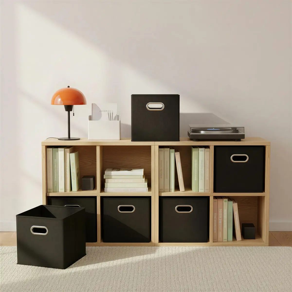 Household Essentials Foldable Fabric Storage Bins 6 Piece Set | Classic Black, Stackable & Space-Saving (70-120 chars) - view 5