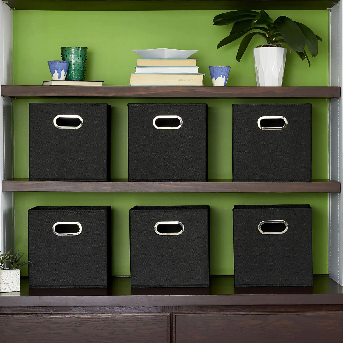 Household Essentials Foldable Fabric Storage Bins 6 Piece Set | Classic Black, Stackable & Space-Saving (70-120 chars) - view 7