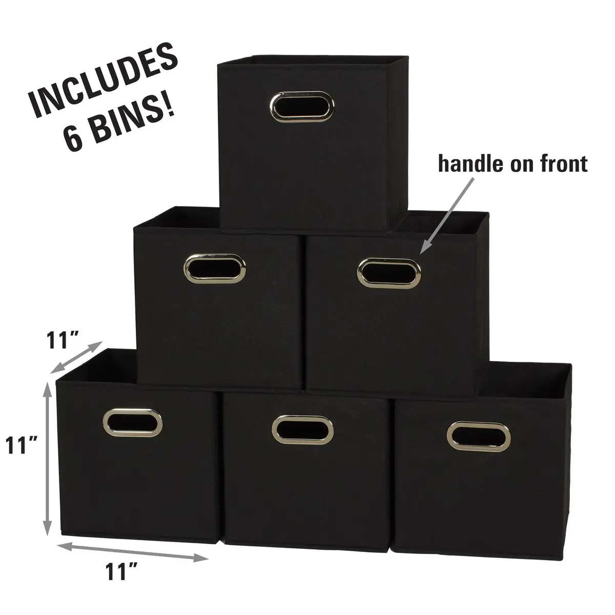 Household Essentials Foldable Fabric Storage Bins 6 Piece Set | Classic Black, Stackable & Space-Saving (70-120 chars) - view 2