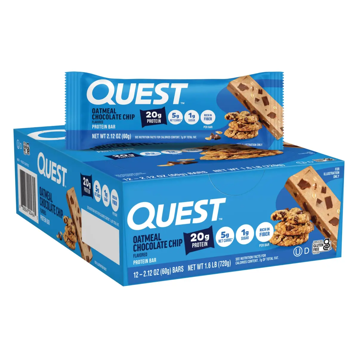 Quest Oatmeal Chocolate Chip Protein Bars 12 Count | 20g Protein, 5g Net Carbs, 13g Fiber - main product image