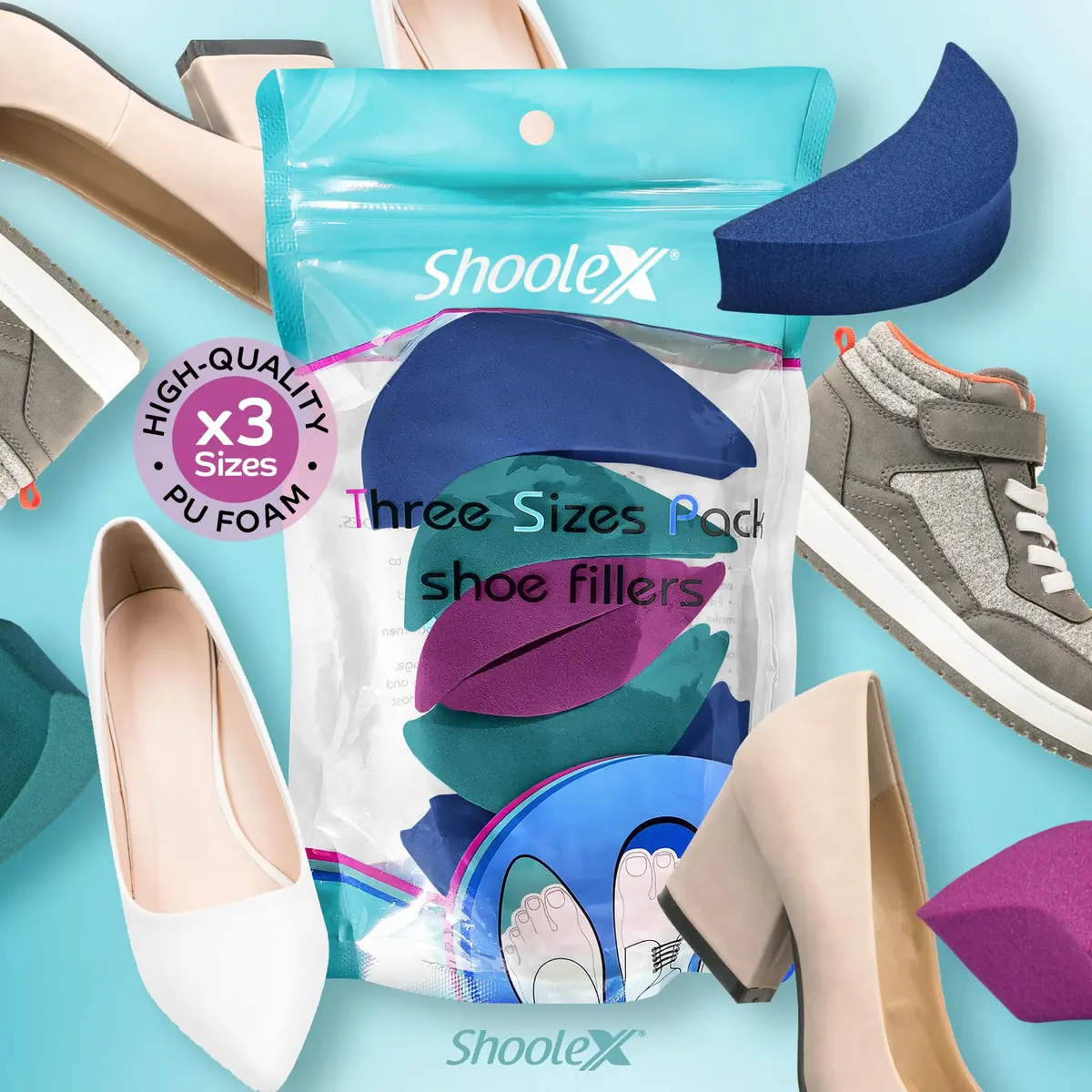 Shoolex Shoe Filler 3 Sizes in One Pack | PU Foam Toe Cushion Inserts for Big Shoes - view 2