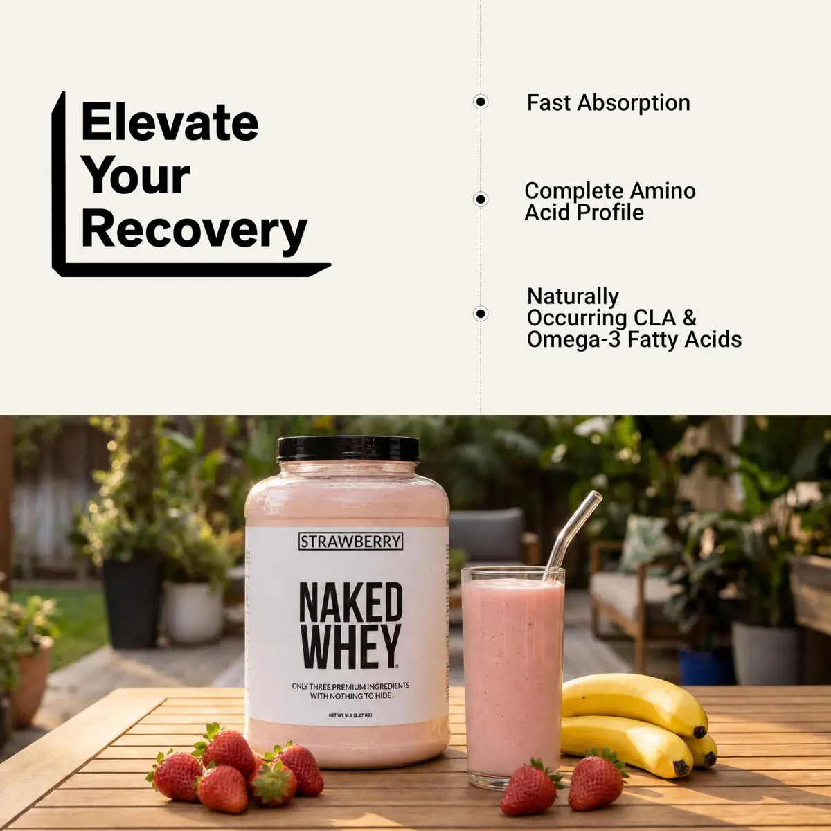 NAKED Strawberry Whey Protein Powder 2.27 kg (5 lb) | All Natural Grass Fed Whey Protein with Dried Strawberries - view 6