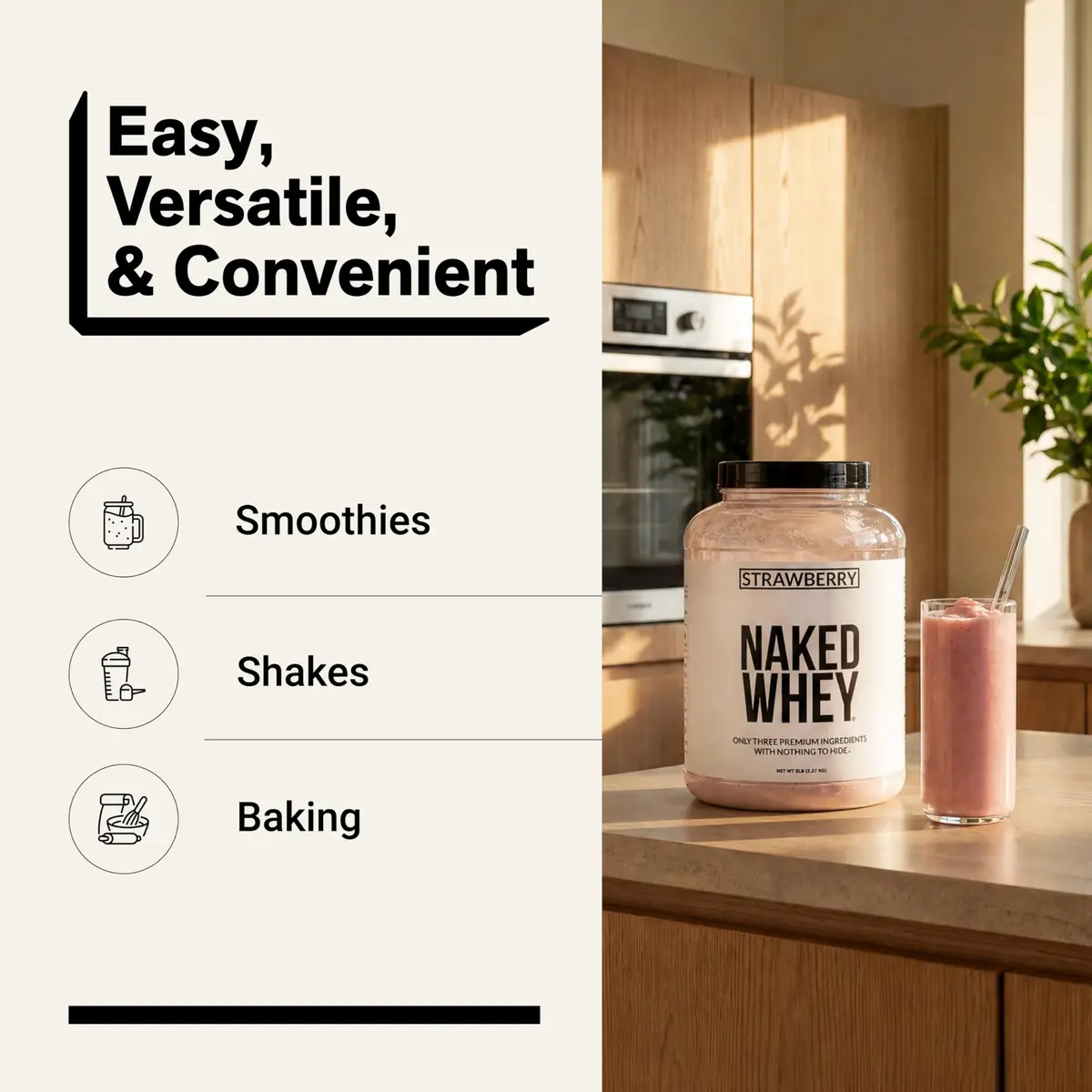 NAKED Strawberry Whey Protein Powder 2.27 kg (5 lb) | All Natural Grass Fed Whey Protein with Dried Strawberries - view 7