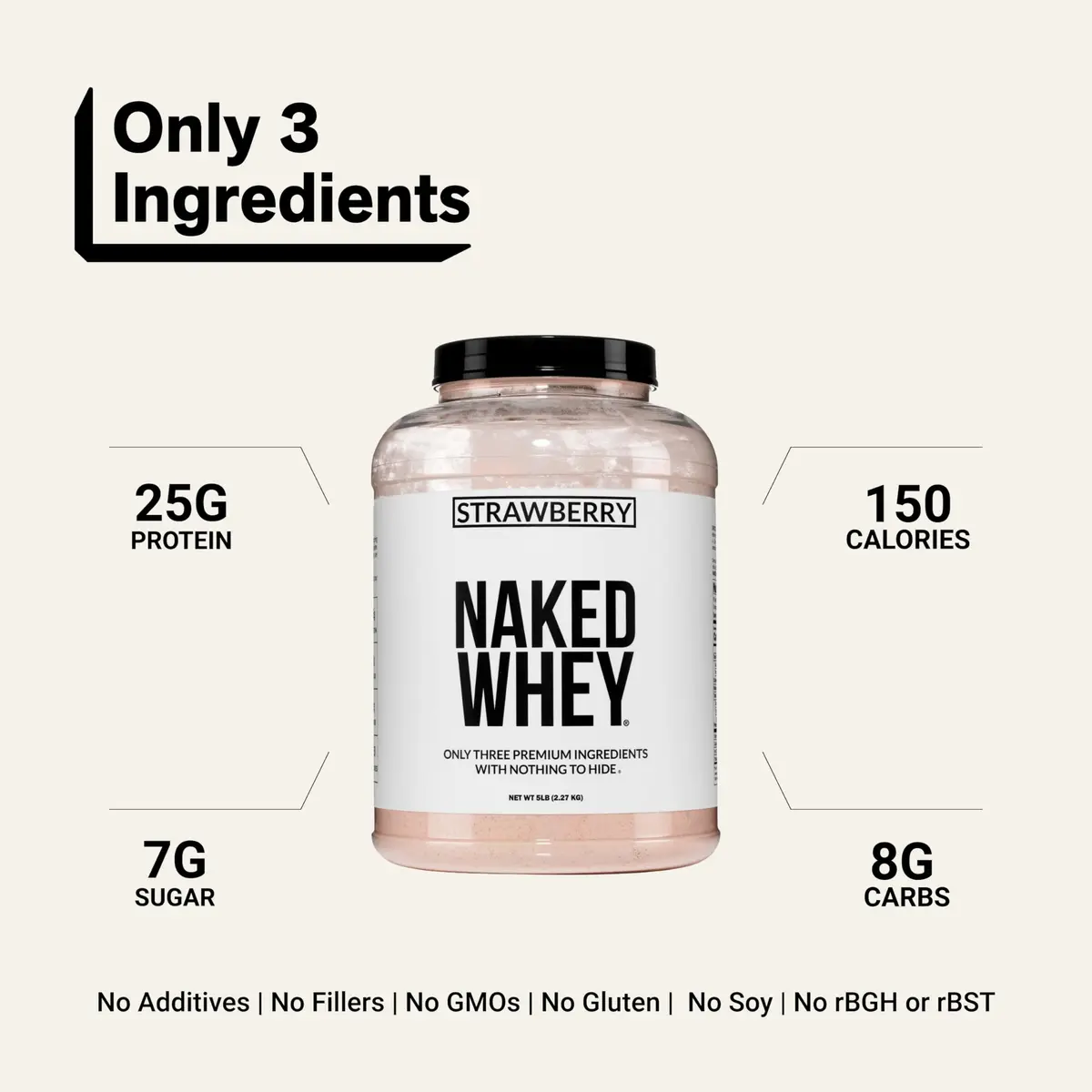NAKED Strawberry Whey Protein Powder 2.27 kg (5 lb) | All Natural Grass Fed Whey Protein with Dried Strawberries - view 3