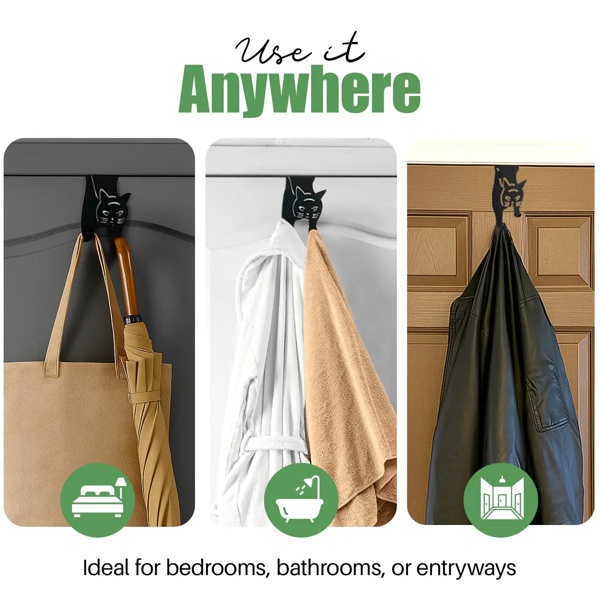 Evelots Cat Over the Door Hooks, Heavy Duty Metal Coat & Towel Hanger | Space-Saving Cat Design, Holds Up to 20 lbs - view 4