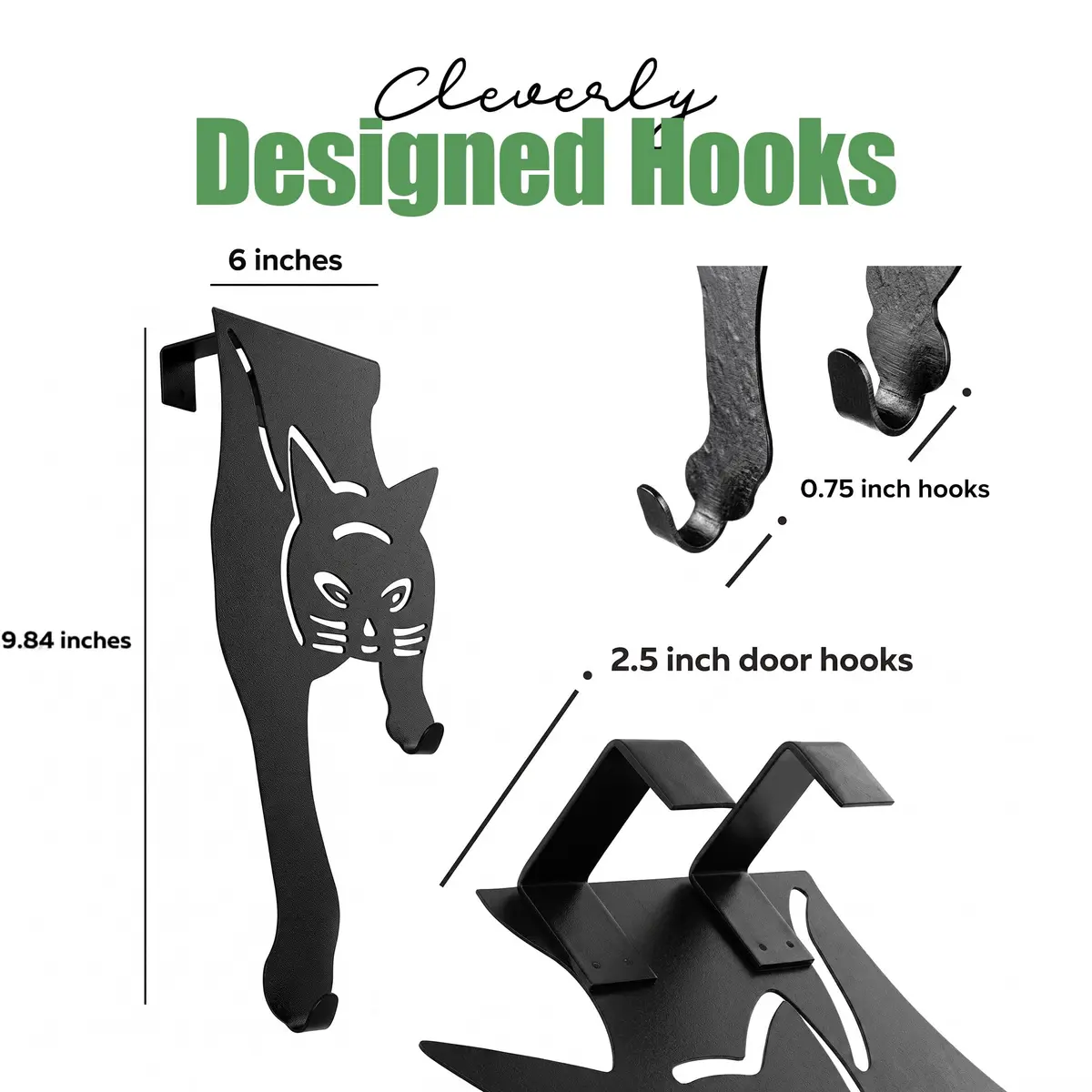 Evelots Cat Over the Door Hooks, Heavy Duty Metal Coat & Towel Hanger | Space-Saving Cat Design, Holds Up to 20 lbs - view 6