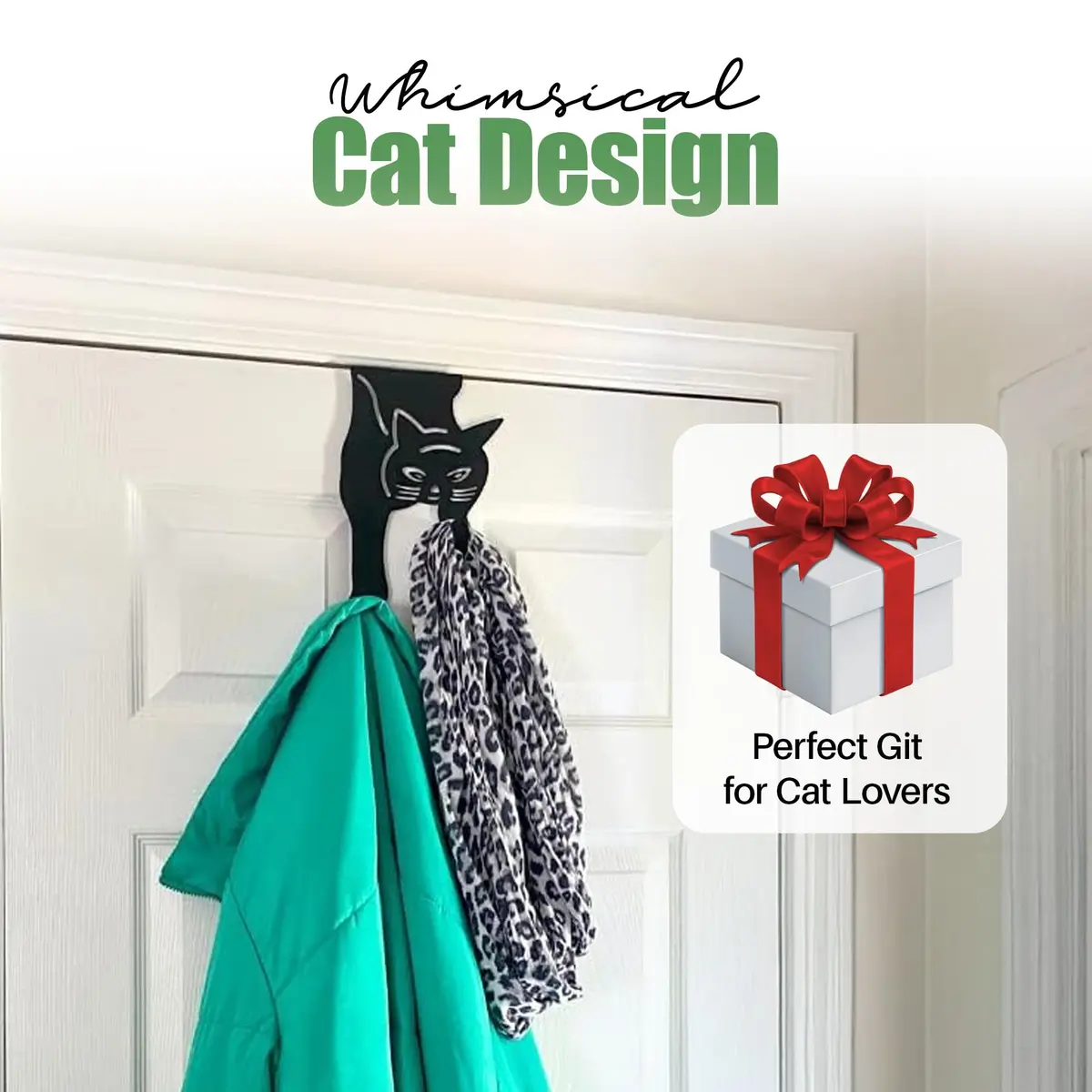 Evelots Cat Over the Door Hooks, Heavy Duty Metal Coat & Towel Hanger | Space-Saving Cat Design, Holds Up to 20 lbs - view 7