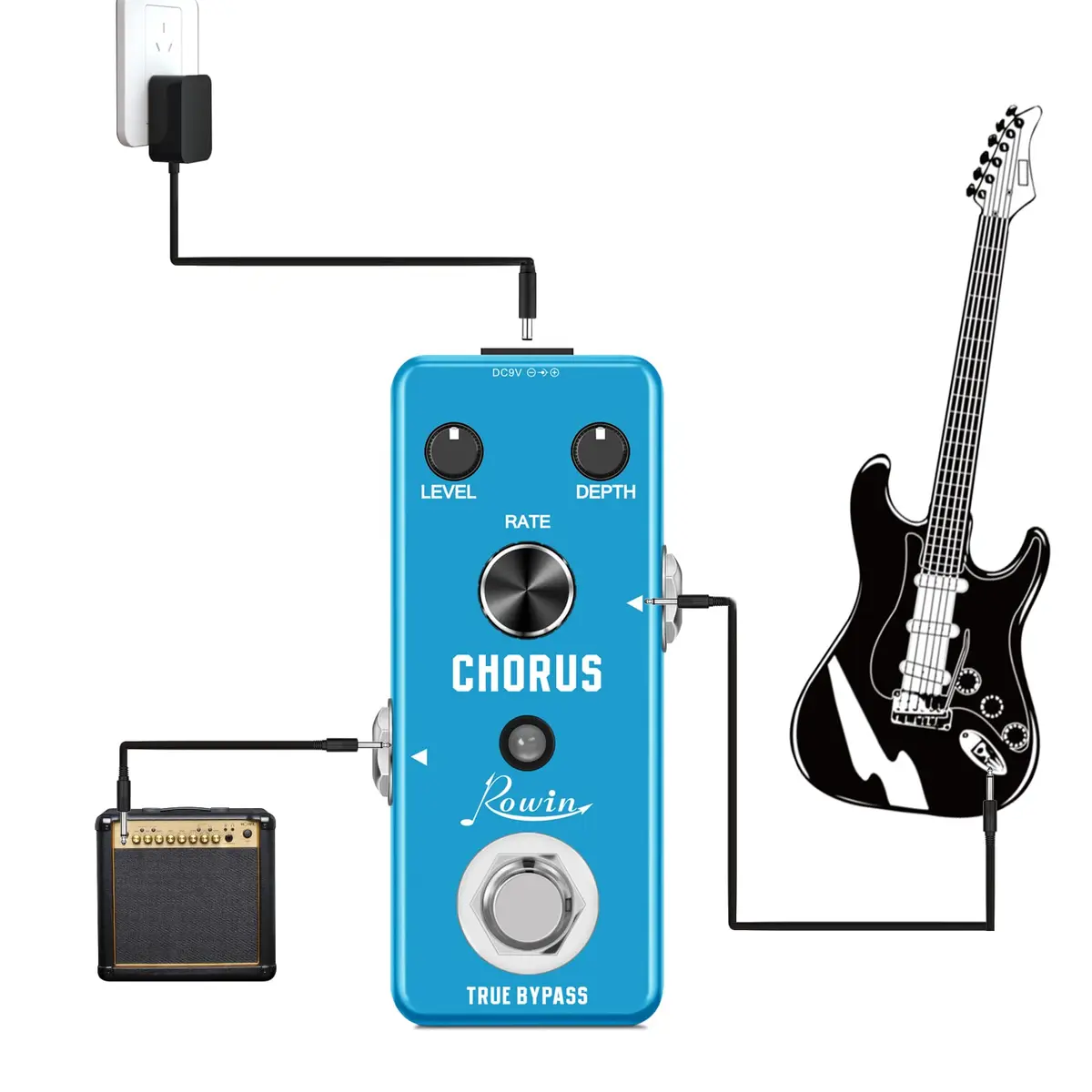 Rowin LEF-304 Analog Chorus Pedal for Electric Guitar Bass True Bypass | 95mm (D) x 44mm (W) x 48mm (H) - view 6