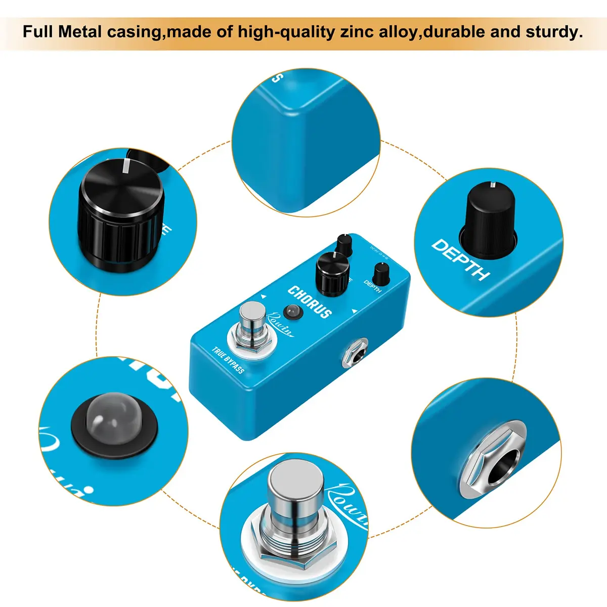 Rowin LEF-304 Analog Chorus Pedal for Electric Guitar Bass True Bypass | 95mm (D) x 44mm (W) x 48mm (H) - view 4
