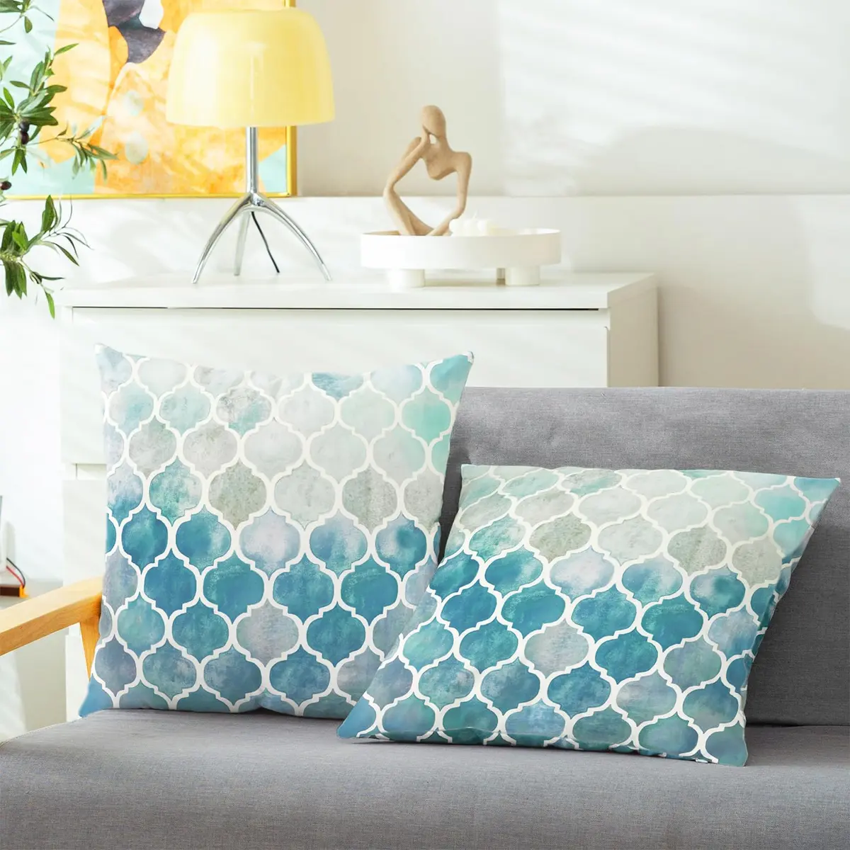 CaliTime Decorative Couch Accents Throw Pillow Covers 18 x 18 Inches | Modern Trellis Design with Zipper Closure - view 2