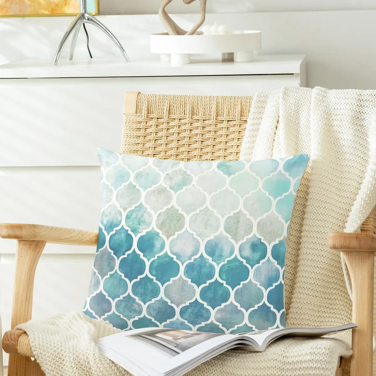 CaliTime Decorative Couch Accents Throw Pillow Covers 18 x 18 Inches | Modern Trellis Design with Zipper Closure - view 4