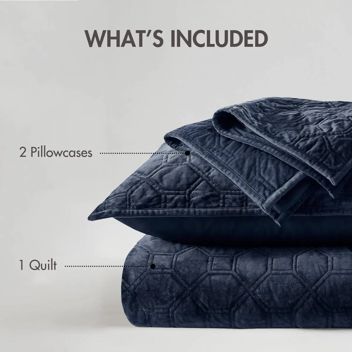 Madison Park Velvet Casual Geometric Stitching Navy King Quilt Set, 3pc | All-Season, Soft Velvet, Geometric Design - view 7
