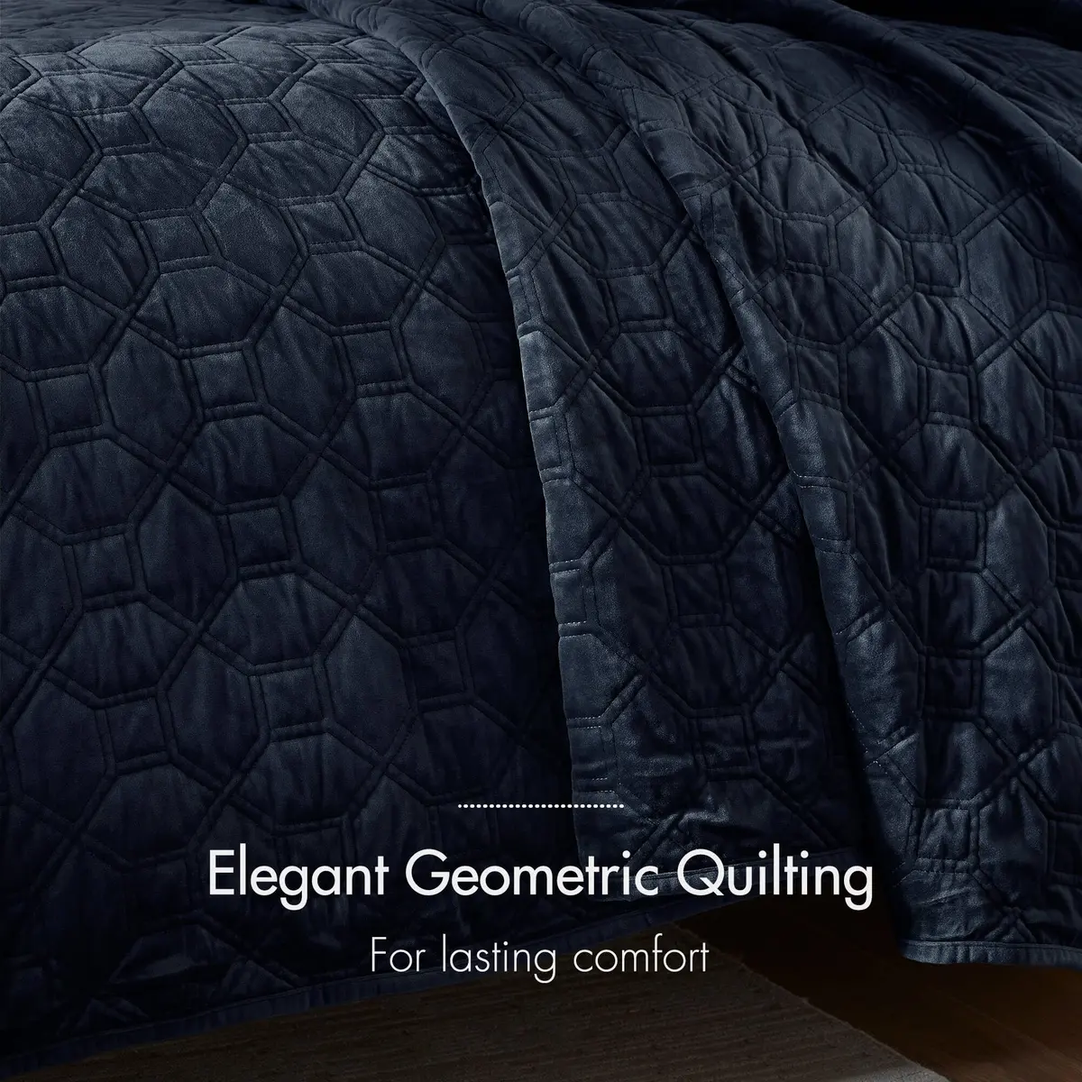 Madison Park Velvet Casual Geometric Stitching Navy King Quilt Set, 3pc | All-Season, Soft Velvet, Geometric Design - view 3