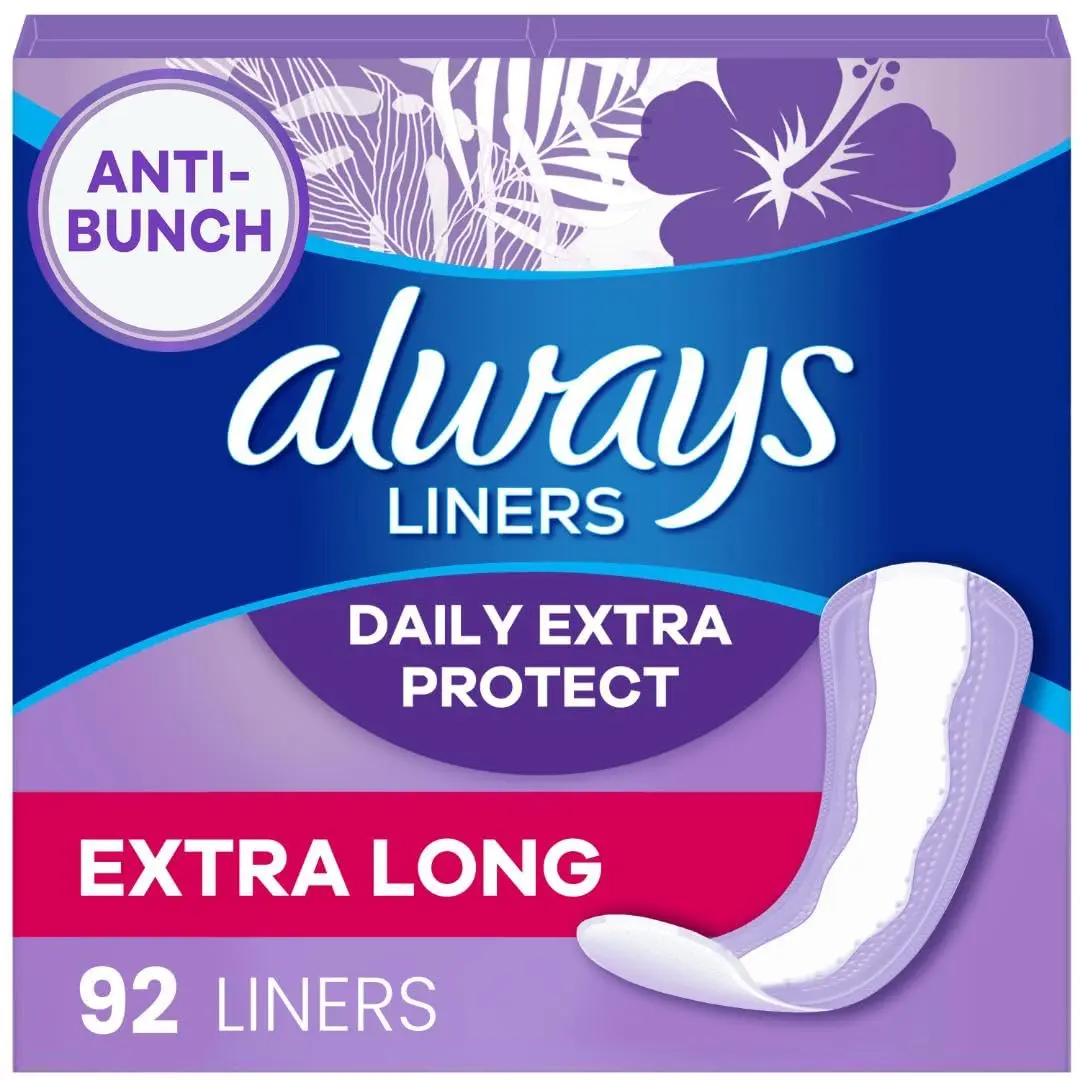 Always Xtra Protection Daily Liners Extra Long (92 Count) | LeakGuard + RapidDry for 10-Hour Comfort - main product image