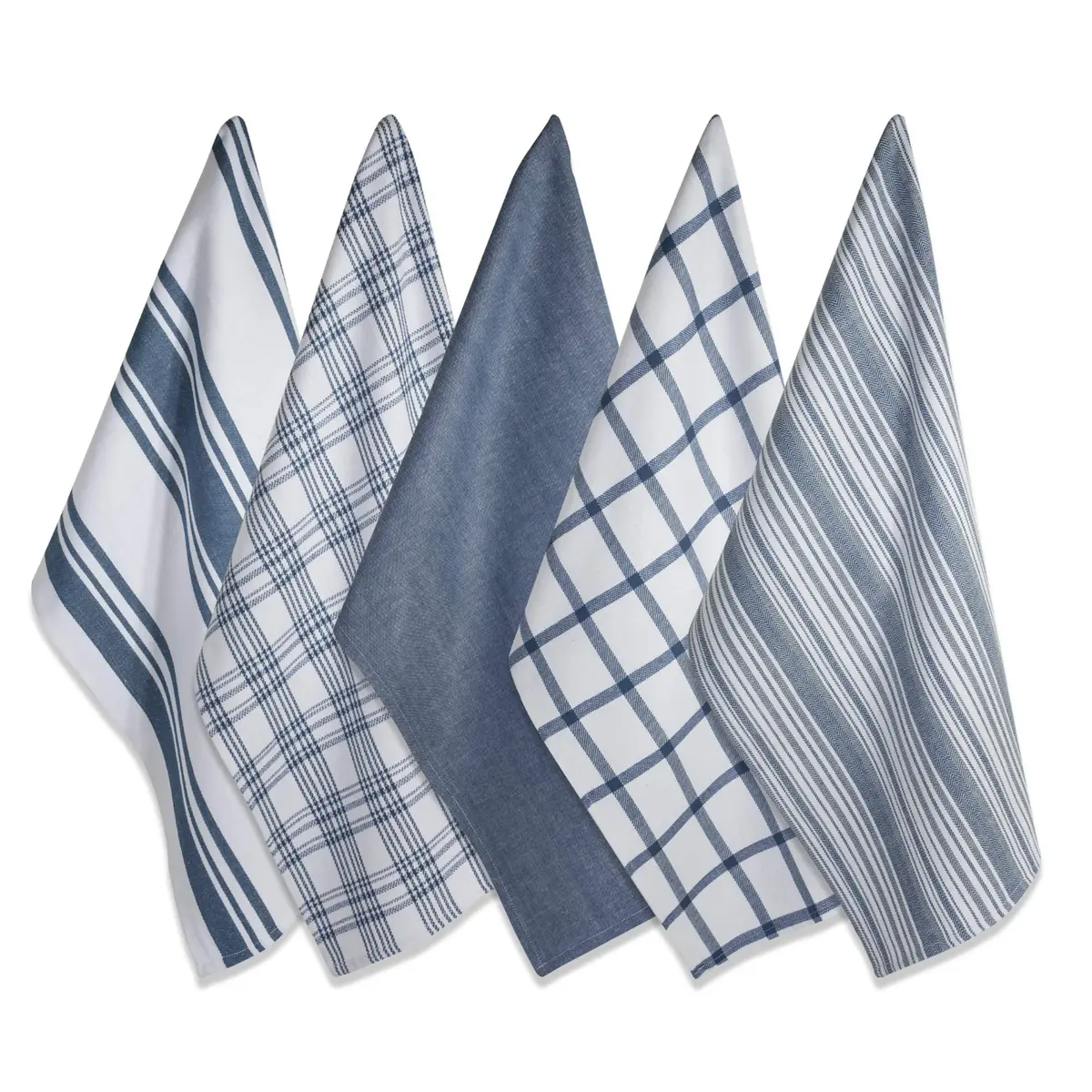 DII Assorted Woven Kitchen Dishtowel Set 18x28" (45.7x71.1 cm) | 5 Piece 100% Cotton Absorbent Lint-Free Towels - main product image