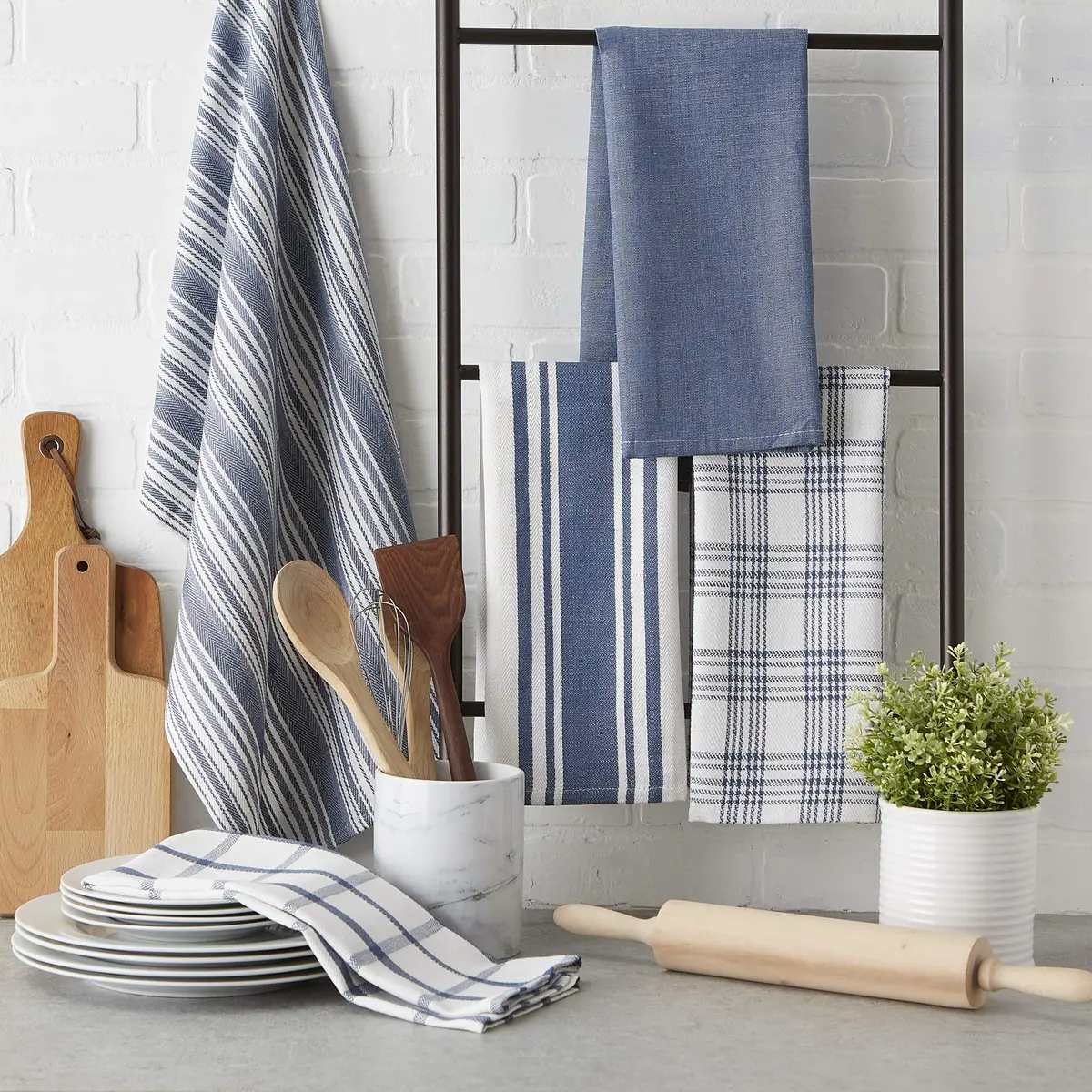 DII Assorted Woven Kitchen Dishtowel Set 18x28" (45.7x71.1 cm) | 5 Piece 100% Cotton Absorbent Lint-Free Towels - view 3