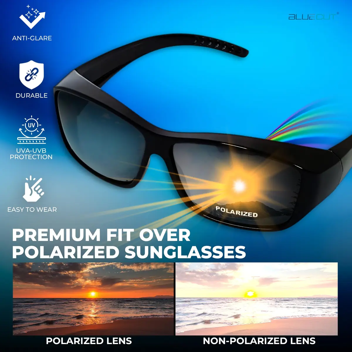 BLUE CUT Fit Over Polarized Sunglasses 65mm Grey Plastic Unisex Large - view 2
