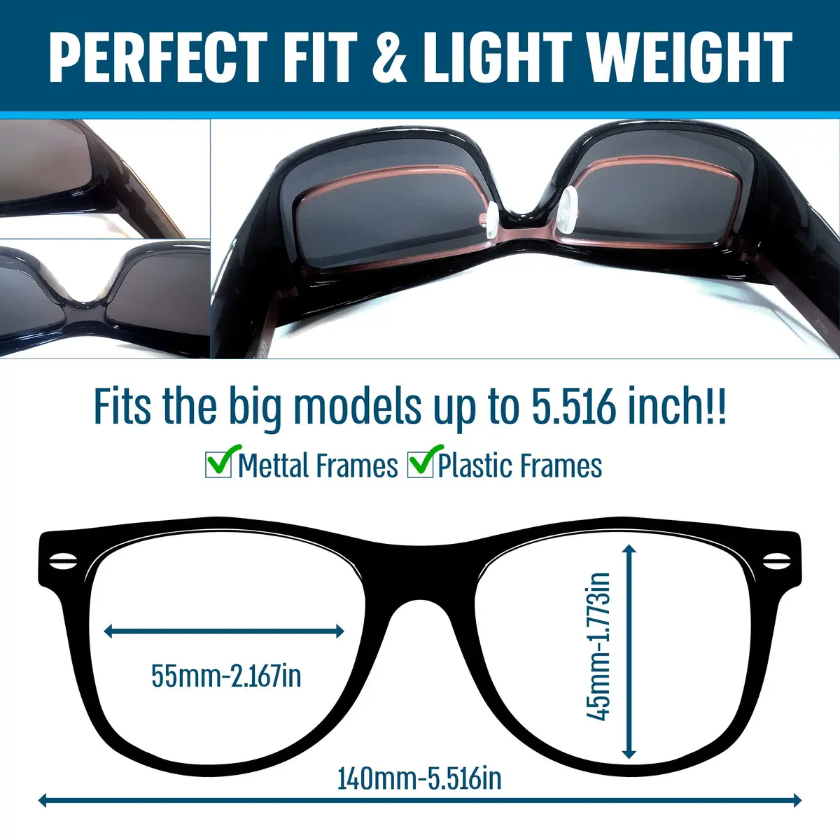 BLUE CUT Fit Over Polarized Sunglasses 65mm Grey Plastic Unisex Large - view 3