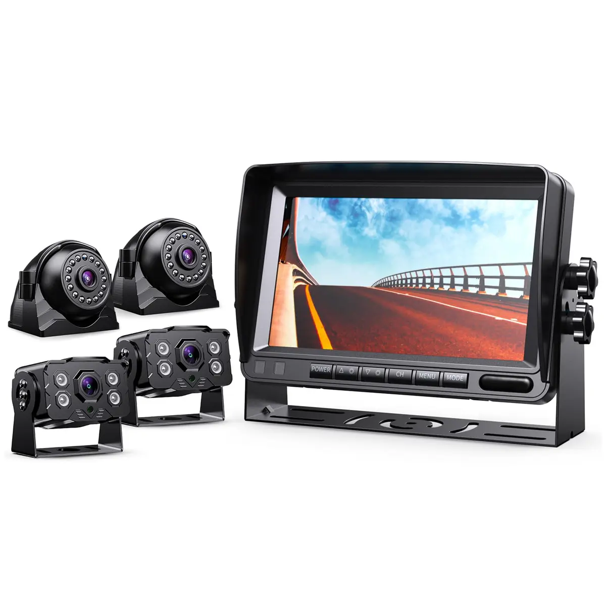 eRapta HD 1080p Backup Camera System Kit with 7-inch Monitor & 4 Cameras | 170° Wide Angle, IP69K Waterproof, DVR Recording - main product image